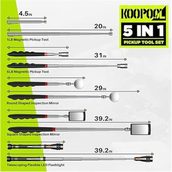 Magnetic Pickup Tool Set-Extendable Magnet Flashlight with Inspection Mirror - Picture 3 of 6